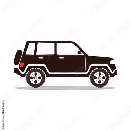 Black SUV Vector Illustration with Spare Tire and Wheels.