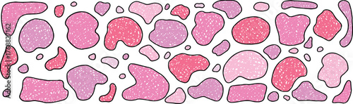 Vibrant design of abstract rounded shapes painted with a brush in pink tones, featuring a grunge style.