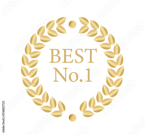 Golden laurel wreath with text BEST No. 1 in the center, elegant graphic style on a white background. Concept of excellence, top rank, and achievement. Vector illustration