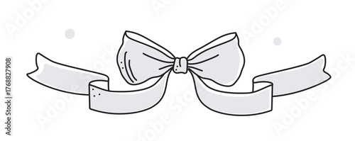 Decorative ribbon bow with long flowing tails in a minimal cartoon style on a white background. Concept of celebration, gift wrapping, or festive decor. Vector illustration