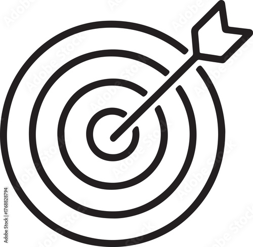 Flat Design Vector Icon of Archery Target with Arrow in Bullseye