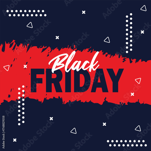 Black friday advertisement featuring a red abstract design.