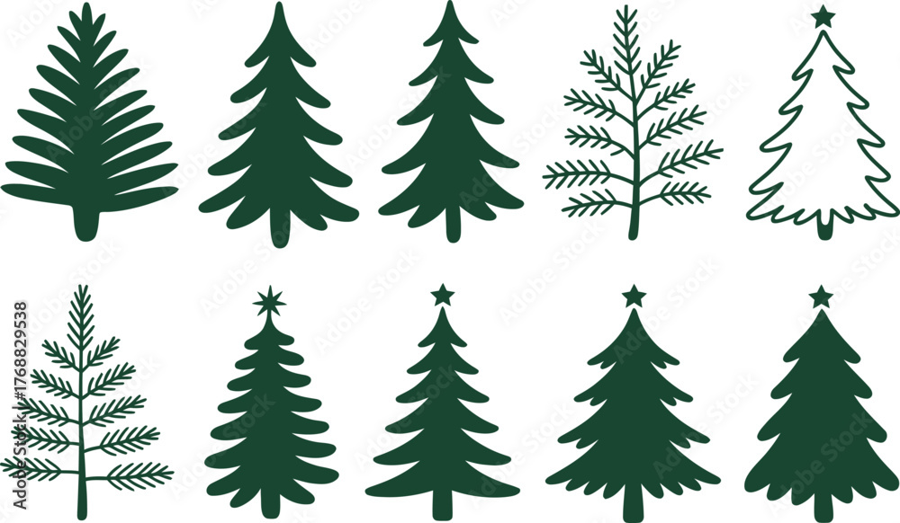 Obraz premium Collection of ten diverse dark green Christmas trees
