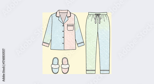Cartoon pajama set button shirt drawstring pants fuzzy slippers