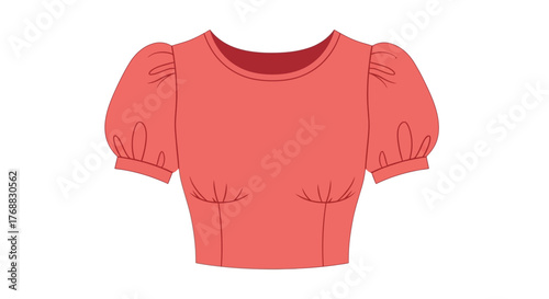 Illustration of a red shortsleeved puff blouse with a round neckline on a white background
