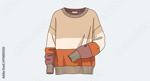 Striped beige white  brown oversized knit sweater on a plain background
