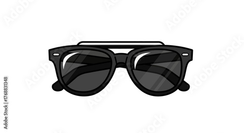 Sunglasses with dark lenses a double bridge and a black frame