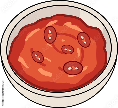 Food Vector Illustration with Red Sauce in Bowl Simple Style