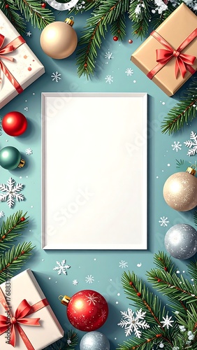 Christmas Flat Lay with Red and Gold Ornaments - Holiday Frame Mockup with Copy Space - AI Generative