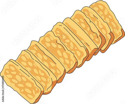 Illustration Vector Slices of Tempeh in a Row Food Vector Art with Organic Shapes in Brown and Beige for Digital and Print