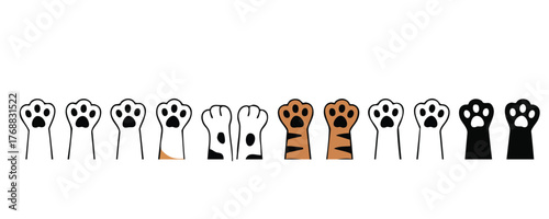 Set of Assorted Cat and Dog Paw Icons, Variety of Pet Paw Print Graphics, Raised Paw Vector Illustrations, Outlined and Filled Animal Paw Icon Collection
