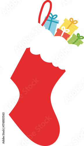 Christmas Vector Illustration of Holiday Stocking with Gift Boxes in Modern Style