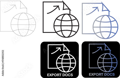 Global Document Export and Data Transfer Iconography - A Set of Minimalist Icons Representing International File Operations and Digital Communication