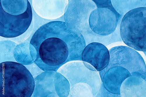 Abstract Watercolor Background with Overlapping Blue Circles Shades from Light to Dark Elegant Illustration on White Canvas Suitable for Wallpaper
