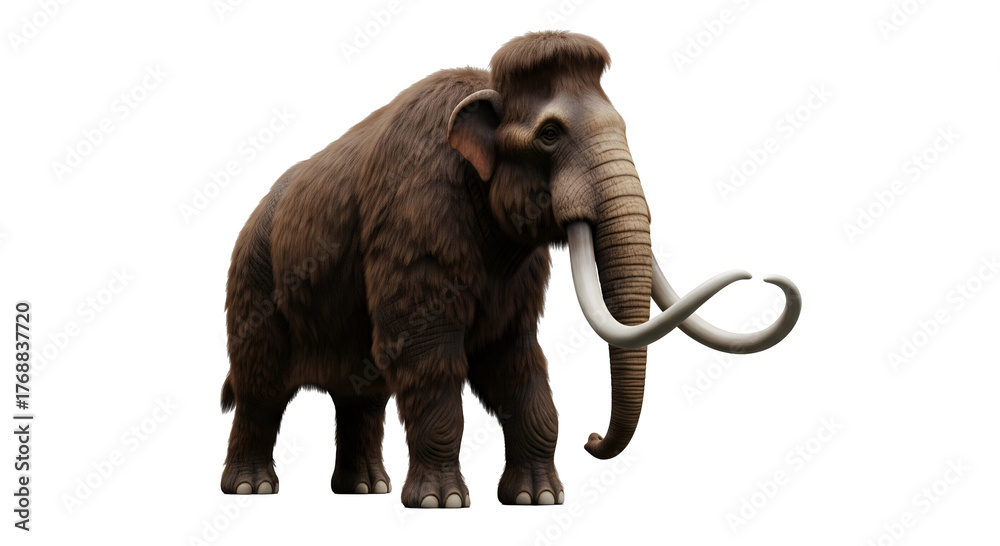 Obraz premium An enormous, ancient mammoth stands tall, showcasing its impressive tusks and thick fur
