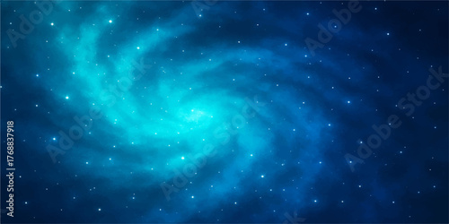 Blue abstract night sky space background with bright stars and deep nebula illumination