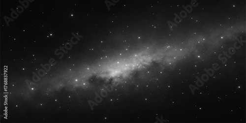 A breathtaking dark blue night sky with bright stars, clouds, and the distant glow of a galaxy