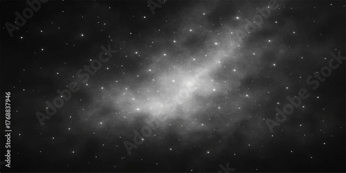 A vibrant, abstract starry night sky galaxy with bright blue nebula and distant stars