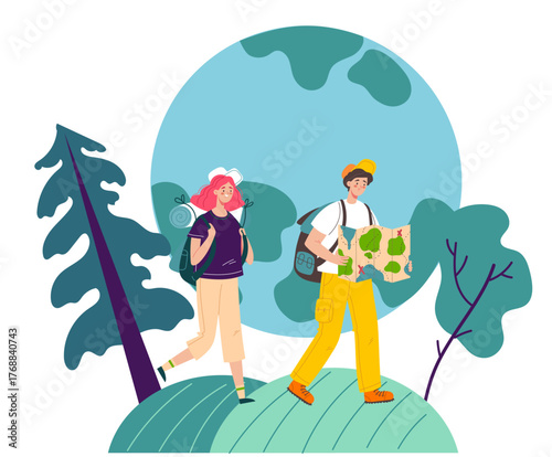 Tourist travel character with vacation tools objects isolated set collection. Vector graphic design illustration
