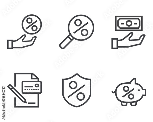 Credit and loan bank line icon isolated set. Vector flat cartoon graphic design