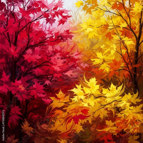 Autumnal Canopy with Vibrant Red Yellow and Orange Maple Leaves