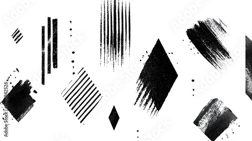 Collection of black abstract grunge brush strokes and geometric shapes.