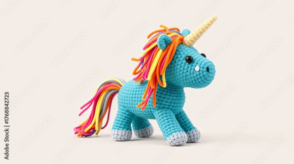 Fototapeta premium Handcrafted Crochet Monster Unicorn Toy with Colorful Yarn Design
