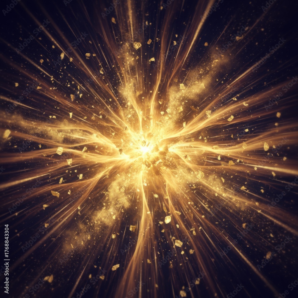 Fototapeta premium Golden Explosion with Fractal Patterns on Dark Background Abstract