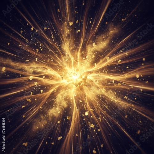 Golden Explosion with Fractal Patterns on Dark Background Abstract
