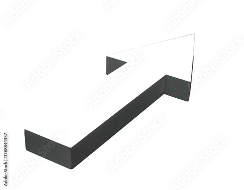 3D arrow pointing upward and right, white with shadow, isolated on black background