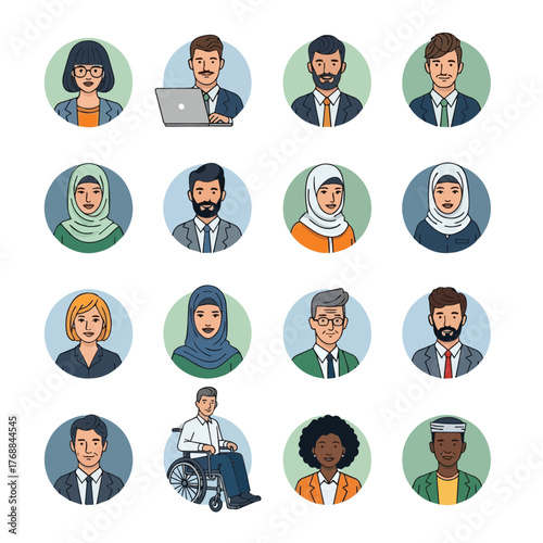 Collection of Diverse Professional People Avatars Representing an Inclusive Global Community