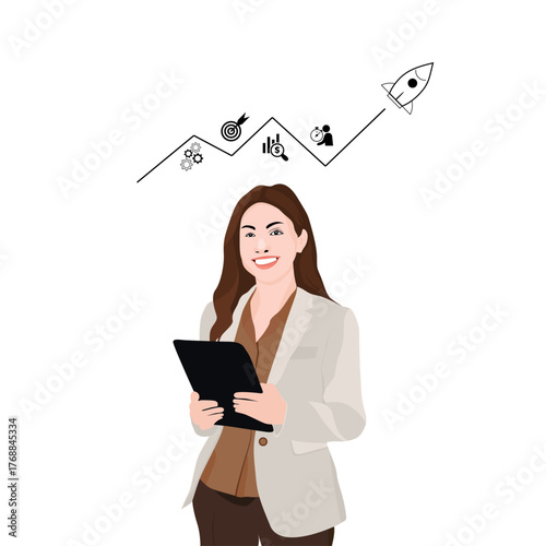 Female Manager Reviewing Company Data Vector flat person illustration. Business Concept illustrations