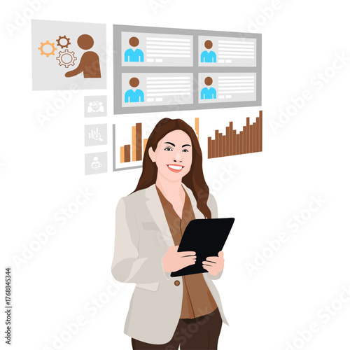 Modern Business Technology for Women Entrepreneurs Vector flat person illustration. Business Concept illustrations