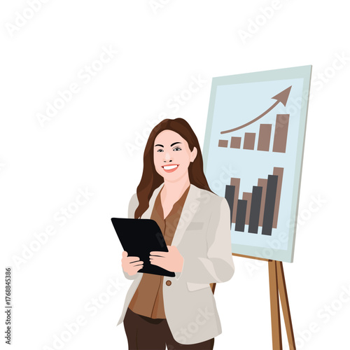 Professional Woman with Digital Business Chart Vector. flat person illustration. Business Concept illustrations.