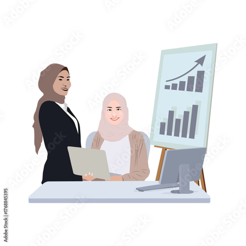 Professional Muslim Colleagues Discussing Project Vector. flat person illustration. Business Concept illustrations