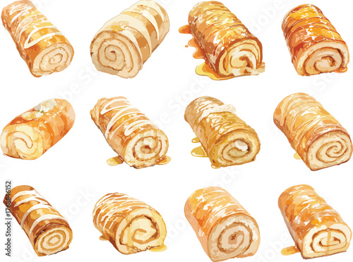 Watercolor Classic Caramel Swiss Roll Clipart
