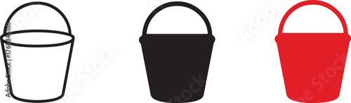  Bucket Icon Outline and Solid Vector Design Isolated on White Background.