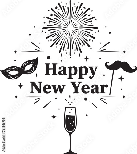  Happy New Year Celebration Graphic with Party Icons