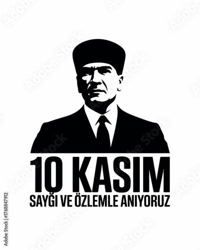10 Kasım Commemoration with Portrait of Atatürk in Black and White