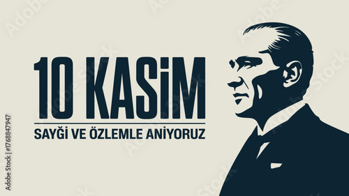 10 Kasım Commemoration with Portrait of Atatürk in Black and White