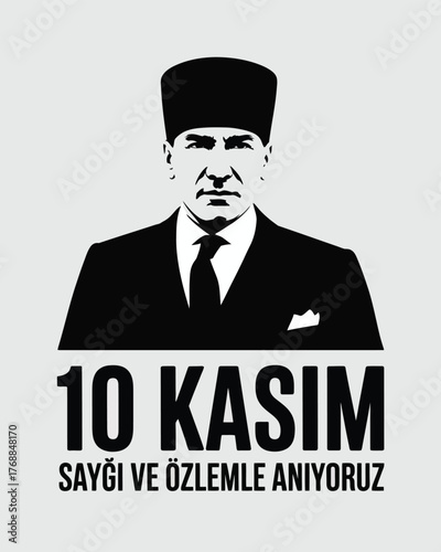 10 Kasım Commemoration with Portrait of Atatürk in Black and White