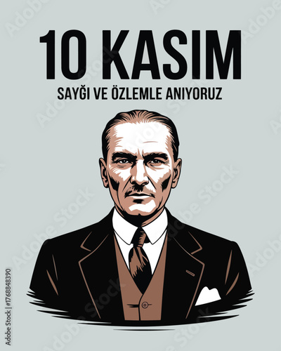 10 Kasım Commemoration with Portrait of Atatürk in Black and White