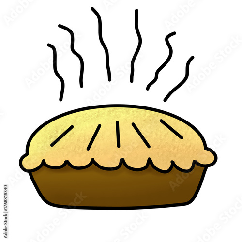 Freshly Baked Pie Illustration, Hot Homemade Pastry with Steam, Sweet Dessert Clipart