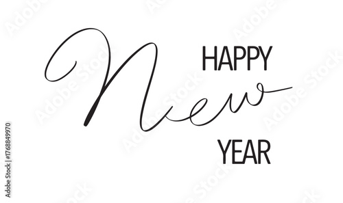 Happy new year text font calligraphy hand written lettering script black color object icon happy new year holiday december month merry christmas happy new year banner poster winter season greeting 