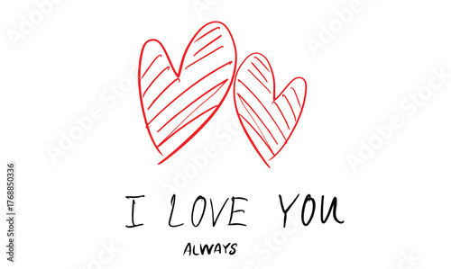 Love heart shape red pink orange color object i love you always text font calligraphy hand written lettering script love heart shape happy valentine day 14 fourteen day date february month wedding art