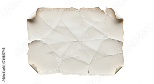 Crumpled paper with burnt edges isolated on transparent background
