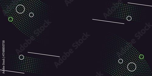 Black abstract background with glowing green dotted line design. Modern and trendy sporty background concept for covers, advertisements, brochures, presentations and websites.