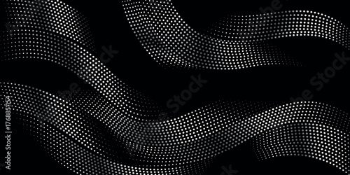 Black abstract background with metallic dotted wavy lines decoration. Modern and trendy sporty curved lines background concept for covers, advertisements, brochures, presentations, and websites.