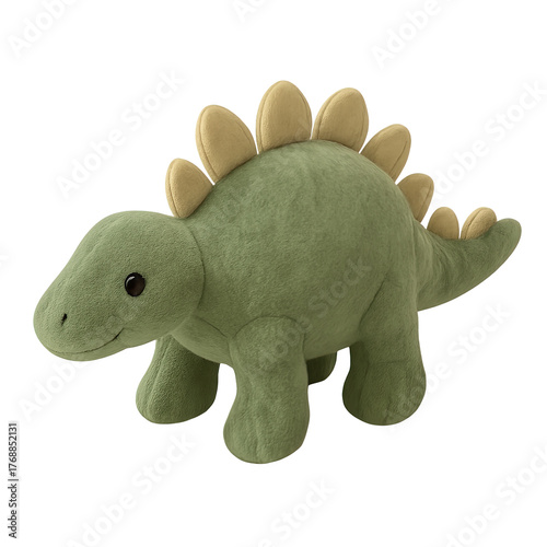 Cute green plush dinosaur toy for children.