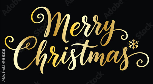Merry christmas card with golden glitter lettering. Hand drawn text, calligraphy for your design. Vector illustration.